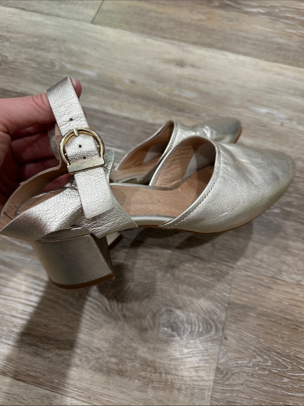INTENTIONALLY BLANK Metallic Gold D'Orsay Flats with Ankle Strap